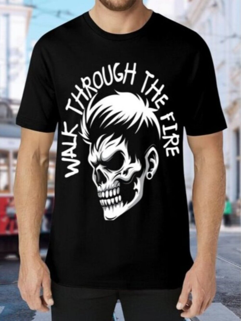 Black Graphic T-Shirt with Skull Design